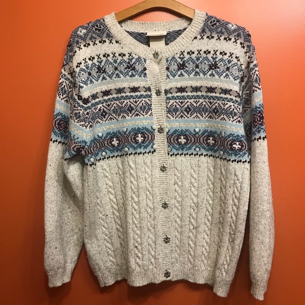 Vintage Northern Reflections Knit Cardigan Flower  Brass Button Size M